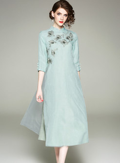 Mandarin Collar Embroidered Cheongsam Dresses