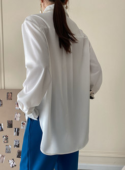 White Long Sleeve Single-breasted Loose Blouse