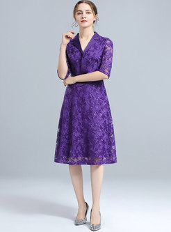 Half Sleeve Lace Embroidered Midi Dress