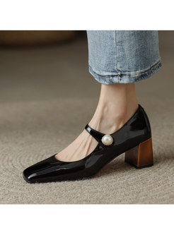 Square Toe Patent Leather Block Heel Shoes