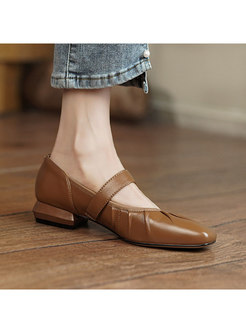 Square Toe Ruched Low Block Heel Loafers