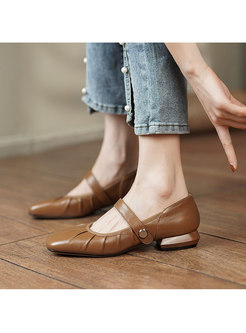 Square Toe Ruched Low Block Heel Loafers