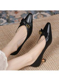 Pointed Toe Bowknot Low Heel Pumps