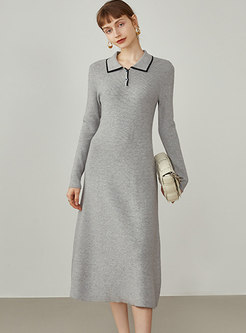 Long Sleeve Color-blocked Midi Sweater Dress