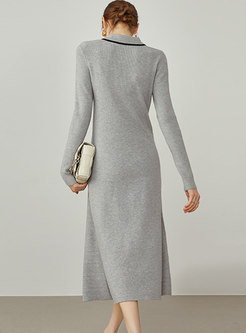 Long Sleeve Color-blocked Midi Sweater Dress