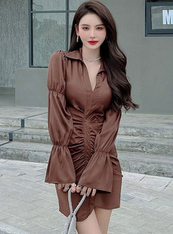 Sexy Long Sleeve Ruched Mini Bodycon Dress