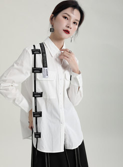 Letter Patch Single-breasted Loose Blouse