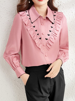 Pink Lettuce Trim Embroidered Blouse