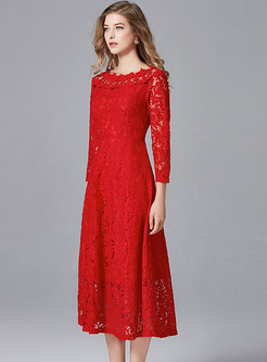 Off-the-shoulder Openwork Lace Cocktail Dress