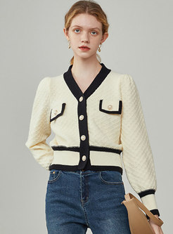 V-neck Color-blocked Short Sweater Cardigan