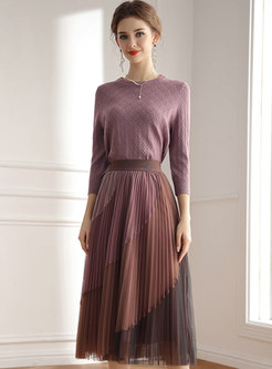 Long Sleeve Pullover Sweater & A Line Mesh Skirt