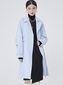 Brief Long Sleeve Belted Straight Winter Coat
