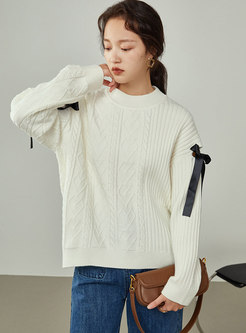 Bowknot Pullover Cable-knit Loose Sweater