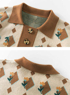Turn-down Collar Jacquard Pullover Loose Sweater
