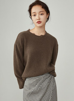 Crew Neck Long Sleeve Pullover Loose Wool Sweater