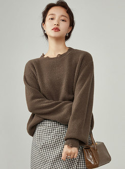 Crew Neck Long Sleeve Pullover Loose Wool Sweater
