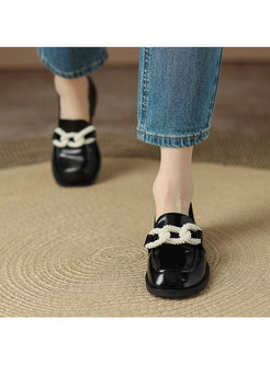 Square Toe Patent Leather Block Heel Loafers