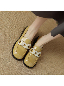 Square Toe Patent Leather Block Heel Loafers
