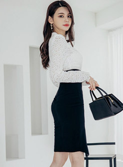 Lace Openwork Sexy Blouse & Sheath Pencil Skirt