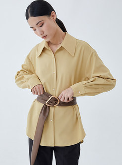 Brief Solid Button-down Shirt With Belt