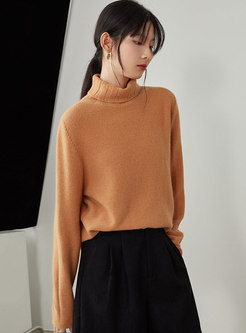 Turtleneck Long Sleeve Pullover Loose Wool Sweater