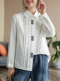 Long Sleeve Embroidered Lace Loose Blouse