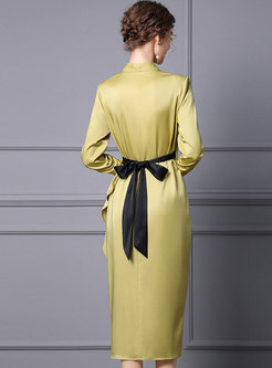 V-neck Long Sleeve Asymmetric Wrap Dress