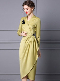V-neck Long Sleeve Asymmetric Wrap Dress
