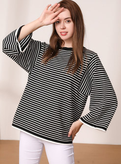 Crew Neck Pullover Striped Loose Sweater