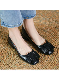 Chic Rounded Toe Leather Buckle Low Heel Shoes