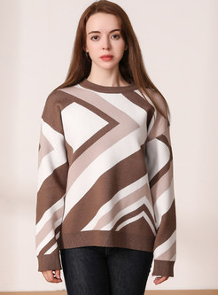 Crew Neck Geometric Pattern Pullover Sweater