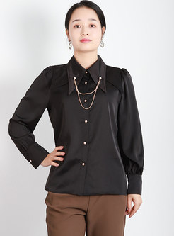 Turn-down Collar Chain Embellished Blouse
