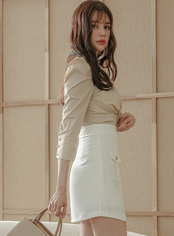 Long Sleeve Sheath Blouse & Asymmetric Mini Skirt