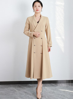 Brief Long Sleeve Double-breasted Midi Dress