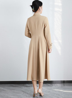 Brief Long Sleeve Double-breasted Midi Dress