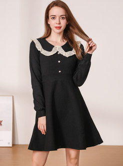 Sweet Long Sleeve A Line Short Sweater Dress