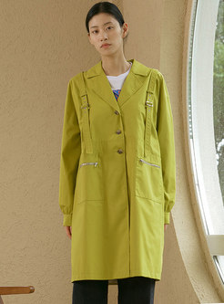 Notched Collar Belted Straight Trench Coat