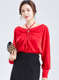 V-neck Batwing Sleeve Pullover Chiffon Blouse