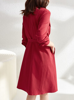 Long Sleeve Single-breasted Belted Shirt Dress