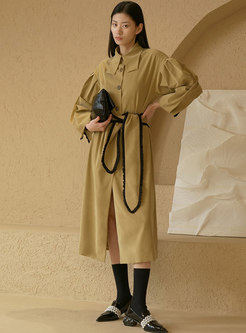 Turn-down Collar Long Sleeve A Line Trench Coat