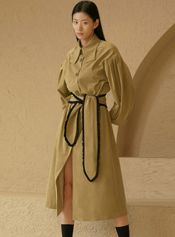 Turn-down Collar Long Sleeve A Line Trench Coat
