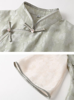 Mandarin Collar Patchwork Pleated Midi Skirt Suits
