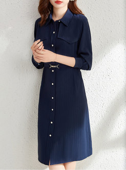 Casual Single-breasted Belted A Line Shirt Dress