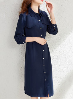 Casual Single-breasted Belted A Line Shirt Dress