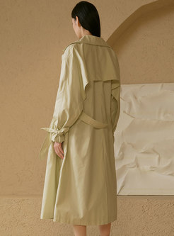 Notched Collar Straight Long Trench Coat