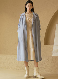 Notched Collar Straight Long Trench Coat