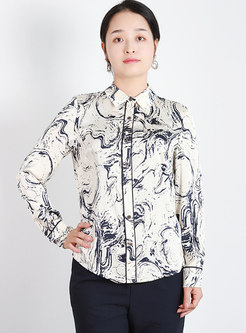 Long Sleeve Ink Print Single-breasted Blouse