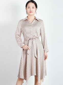 Long Sleeve Print Asymmetric Shirt Dress