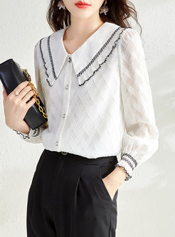 Turn-down Collar Single-breasted Jacquard Blouse
