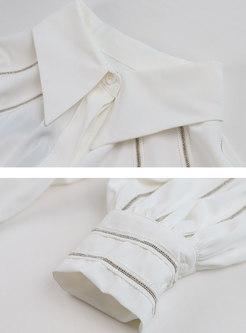 Brief Lantern Sleeve White Loose Shirt